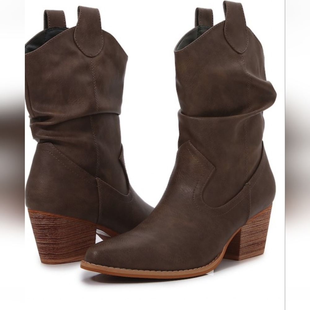 Slouchy Brown Western Booties